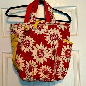 Lucky Canvas Tote, Sturdy,Rust color, off-white sunflowers, yellow accents